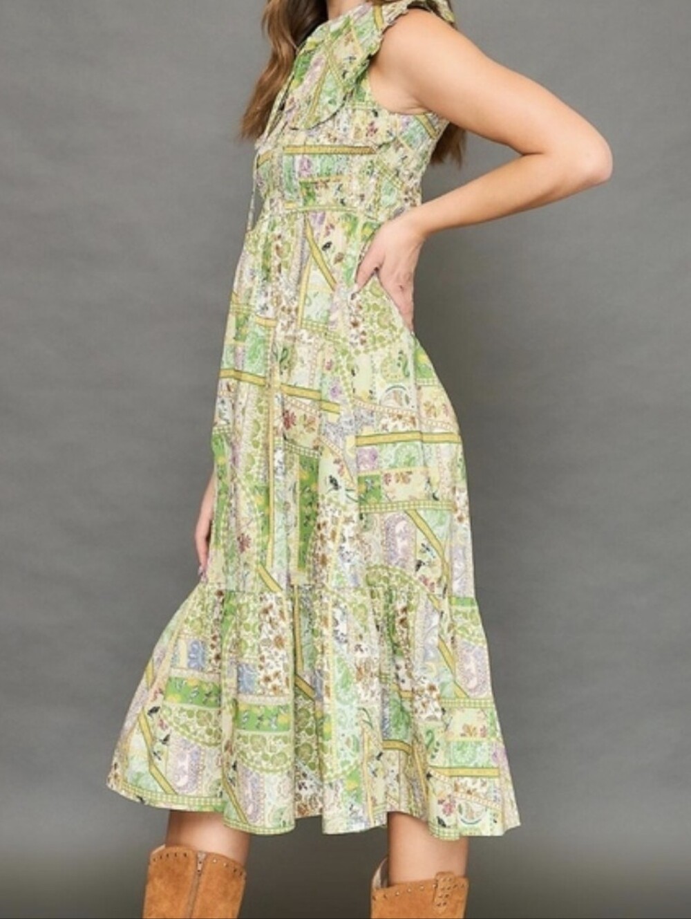 Boho Patchwork Ruffle Maxi Dress - Picture 3 of 7